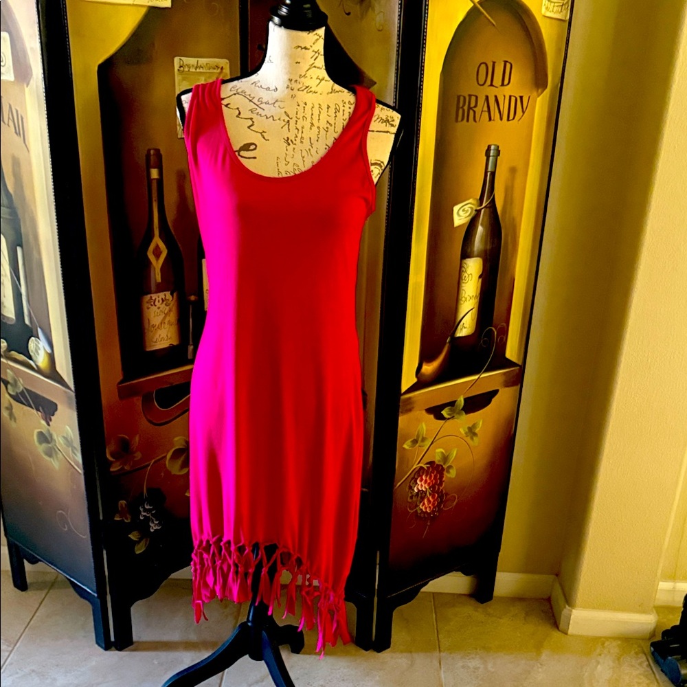 New York & Company Vibrant fuschia fringe dress